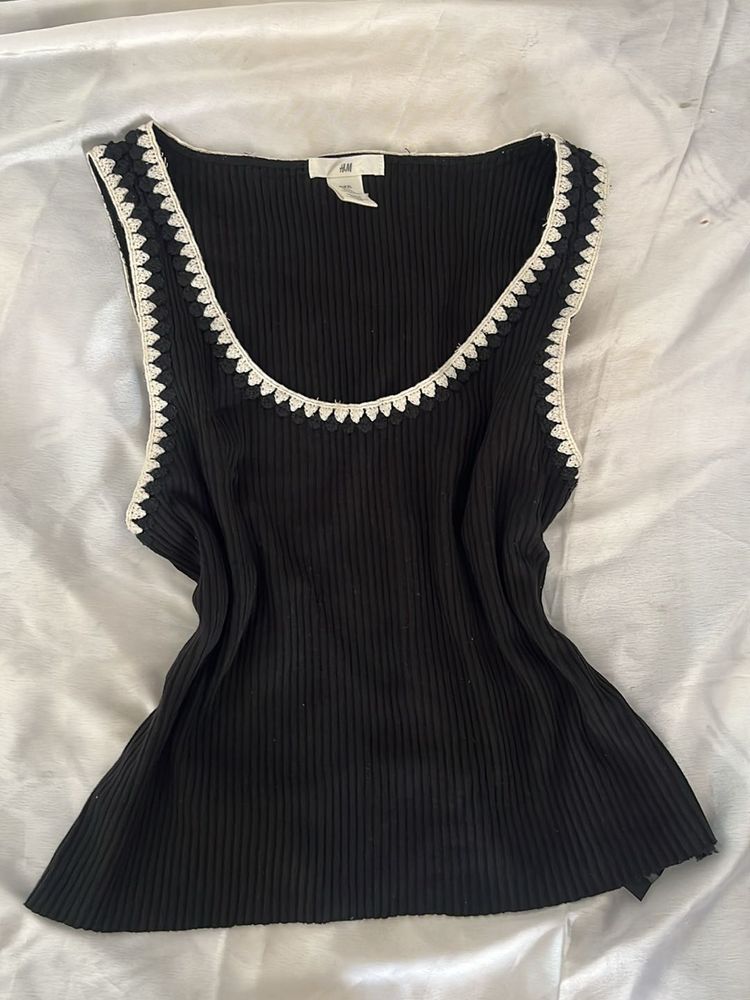 H&amp;M embroidered neckline ribbed top