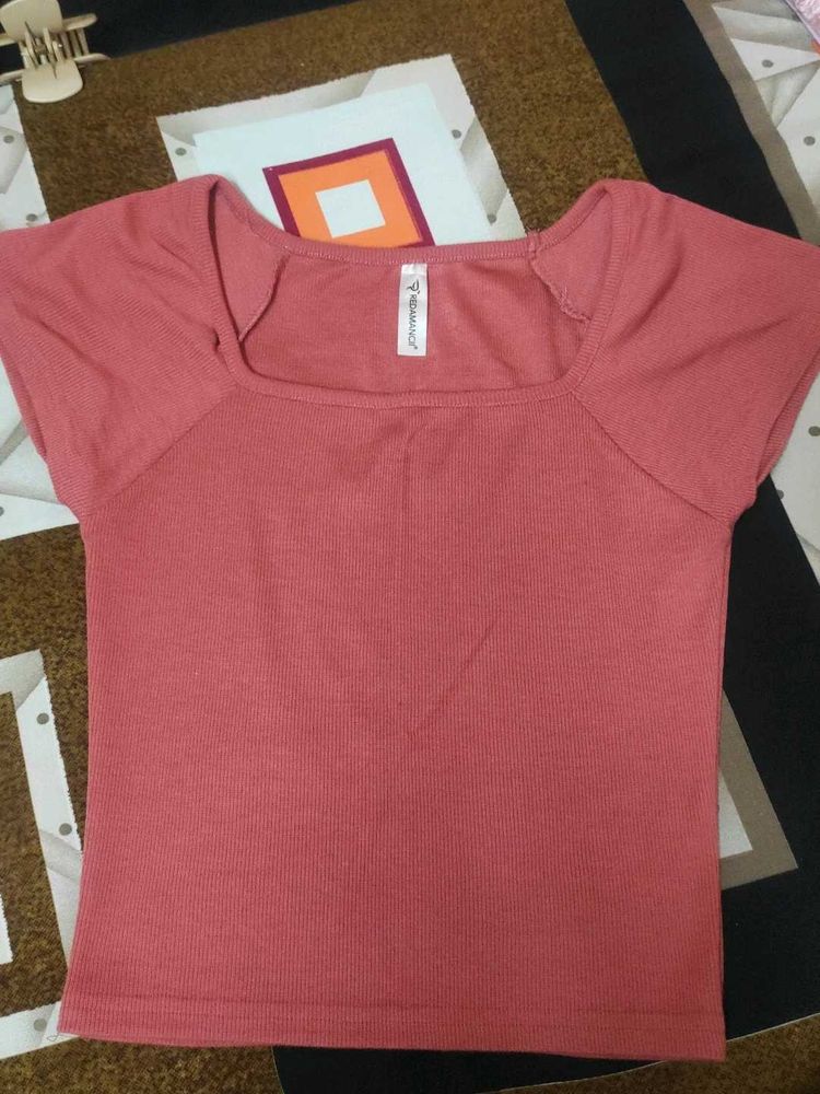 Ribbed Square Neck Top - Rose Pink