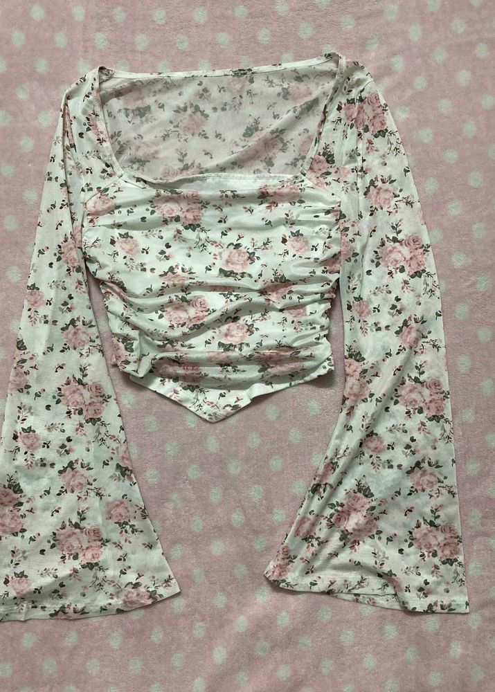 Floral Mesh Square Neck Top🌸🌷