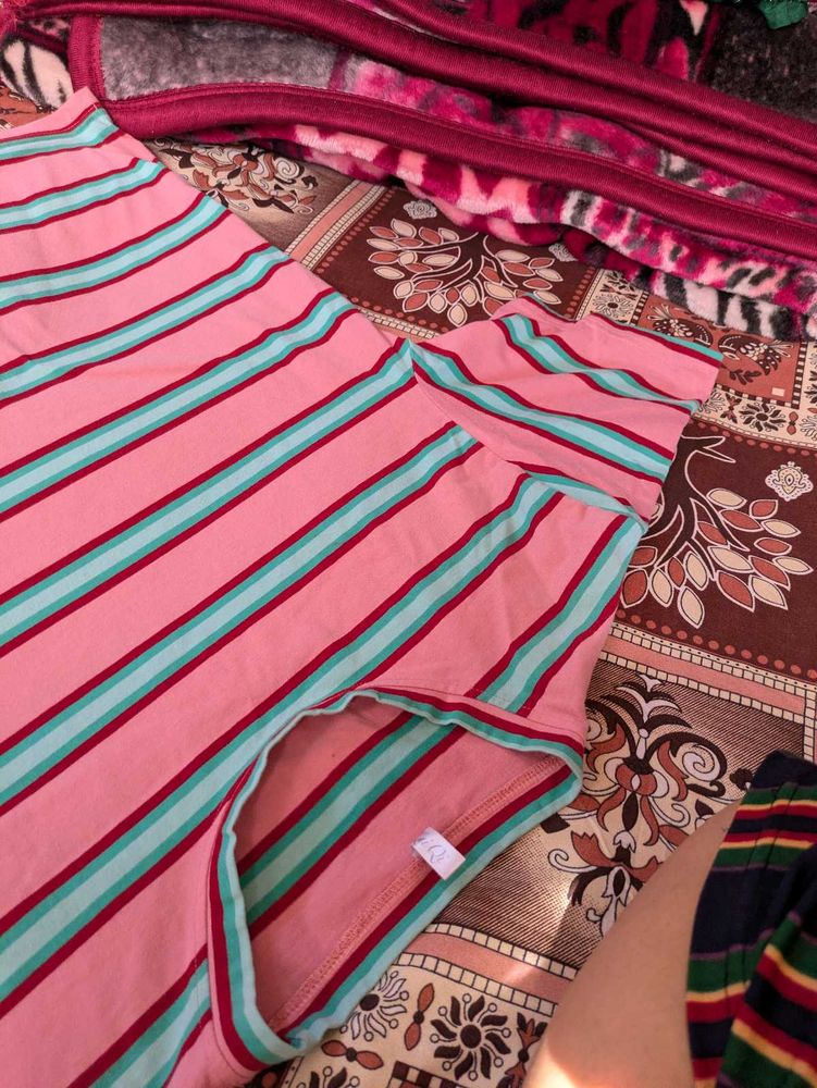 Pink Striped Casual T-Shirt