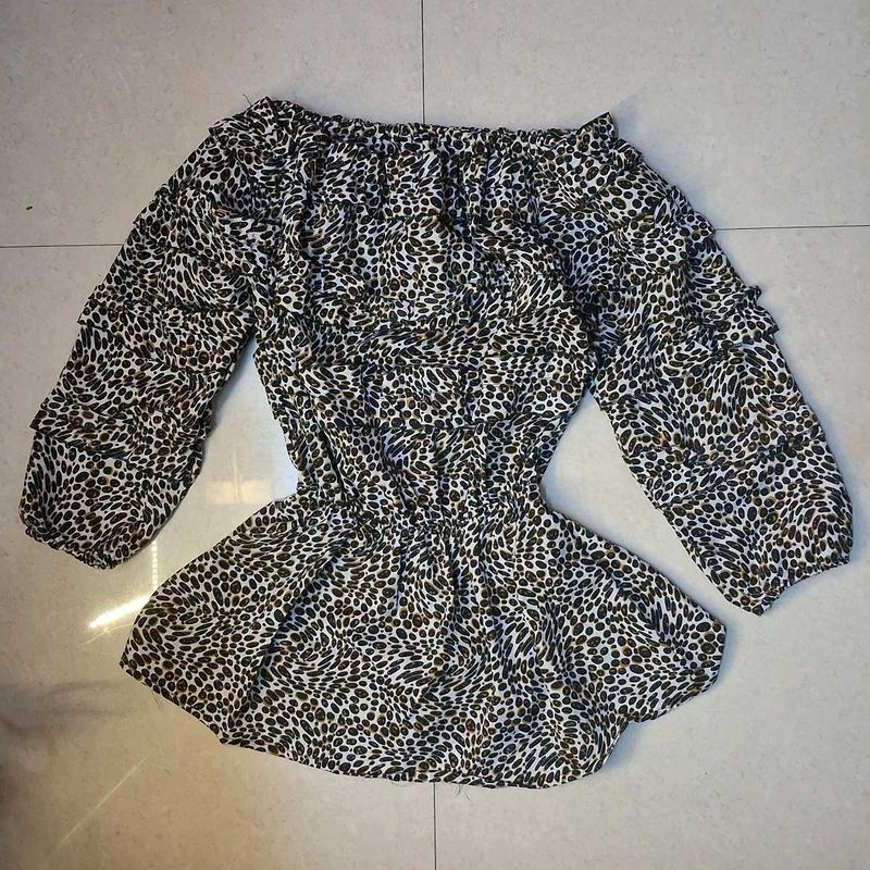 Leopard Print Off-Shoulder Ruffle Top