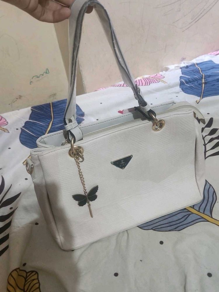 brand new White Handbag with Charm