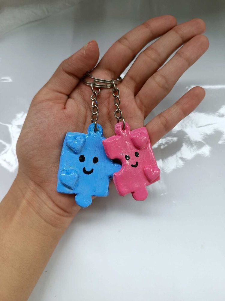 Cute Puzzle Piece Couple Keychains