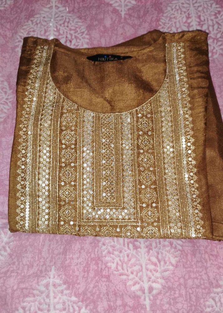 Elegant Brown Embroidered Kurta Set