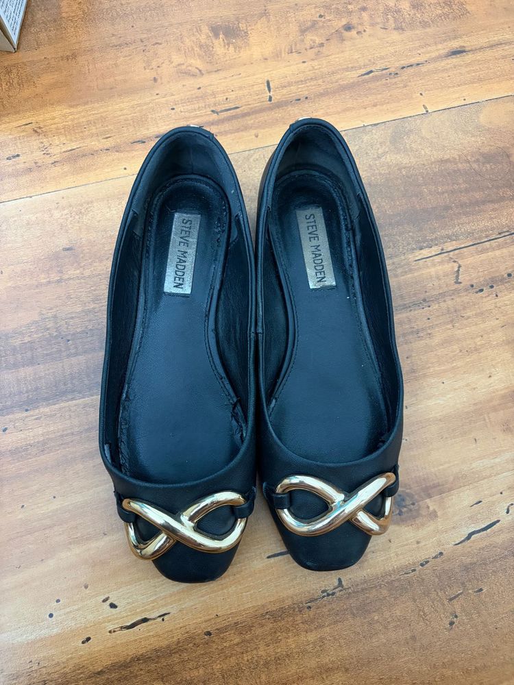 Steve Madden Black Flats with Gold Detail