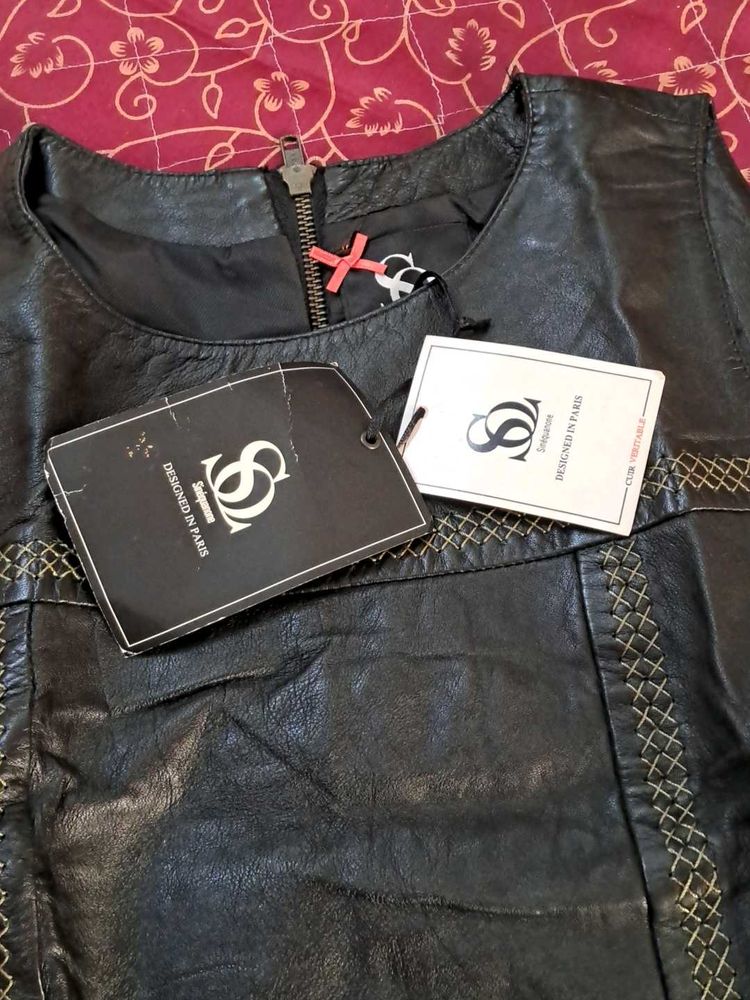 Designer Black Leather one piece- New