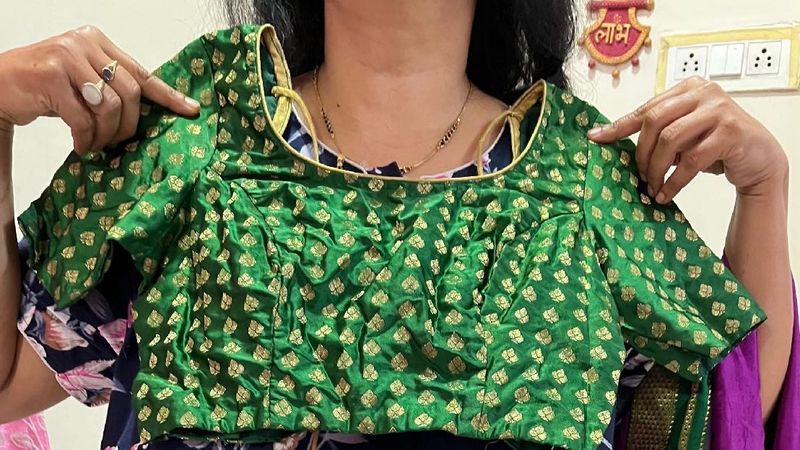 Pure Nalli Silk Green Brocade Polkadot  Blouse