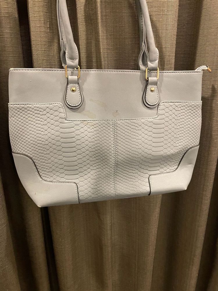 Stylish Gray Faux Snakeskin Tote Bag
