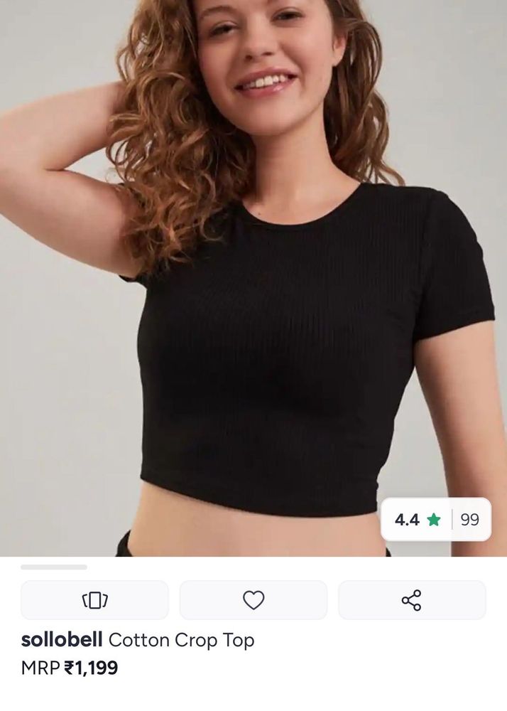 Black Ribbed Cotton Crop Top