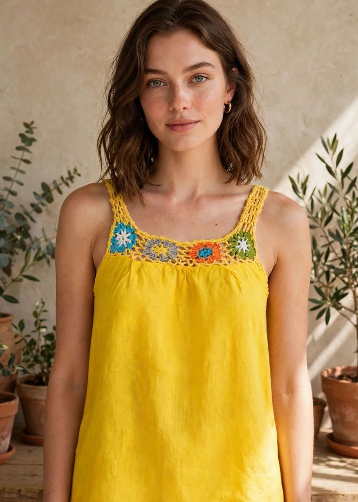Vibrant Yellow Crochet Trim Tank Top