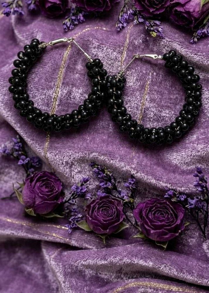 Elegant Black Beaded Hoop Earrings