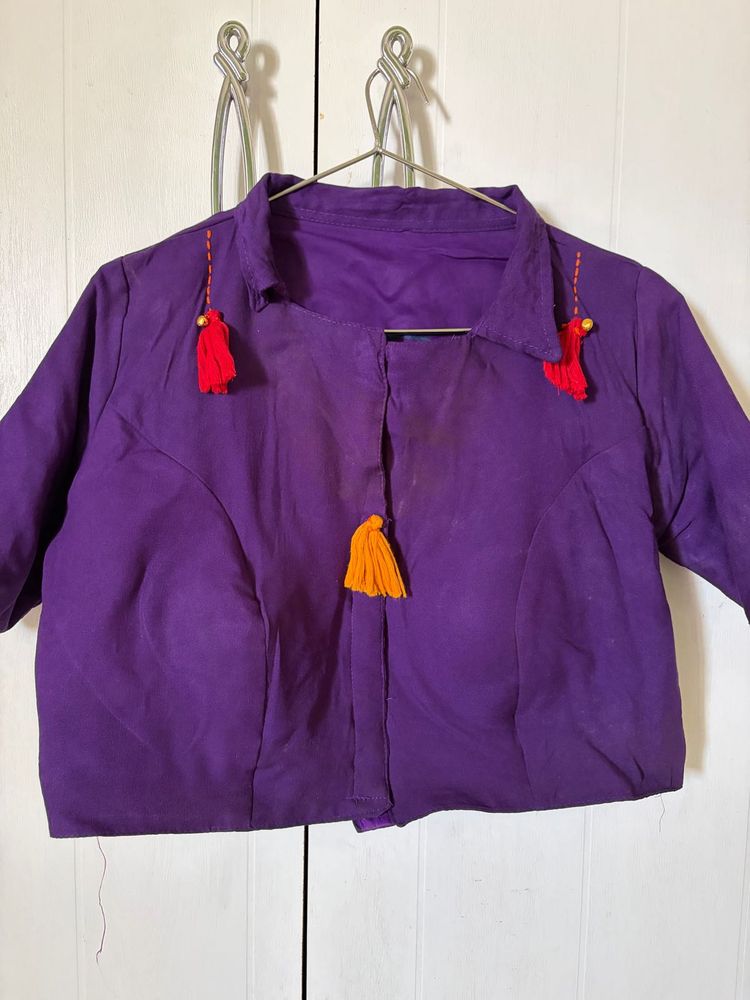 Vibrant Purple Ethnic Padded Blouse with Tassels