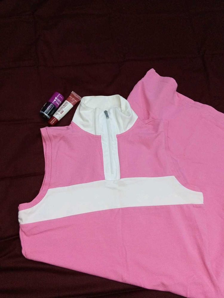 Sleeveless Pink &amp; White Polo Dress
