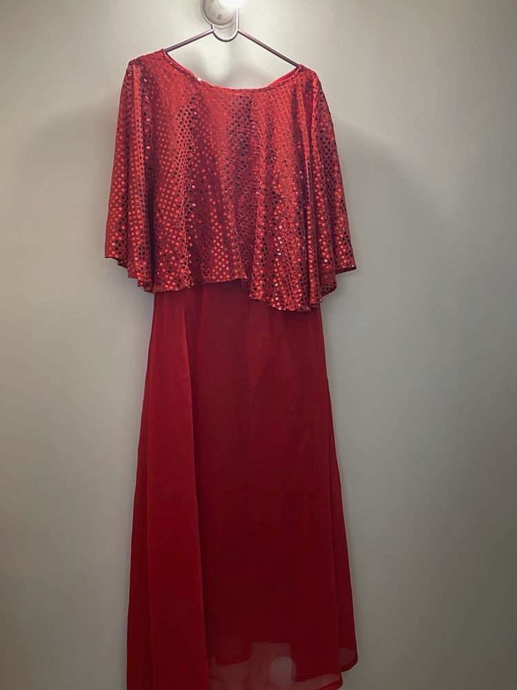 Stunning Red Sequin Cape Gown