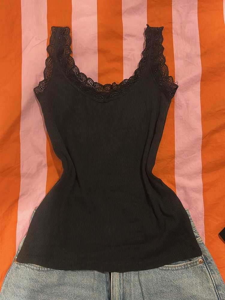 Black Lace Trim Cami Top