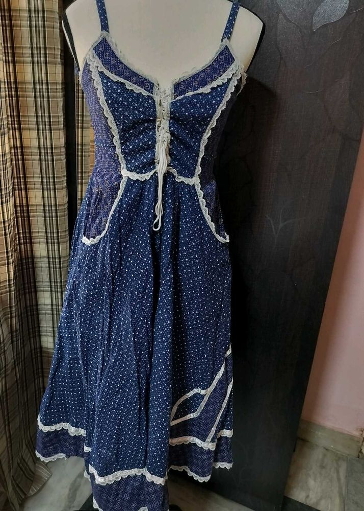 Vintage Blue Polka Dot Midi Dress
