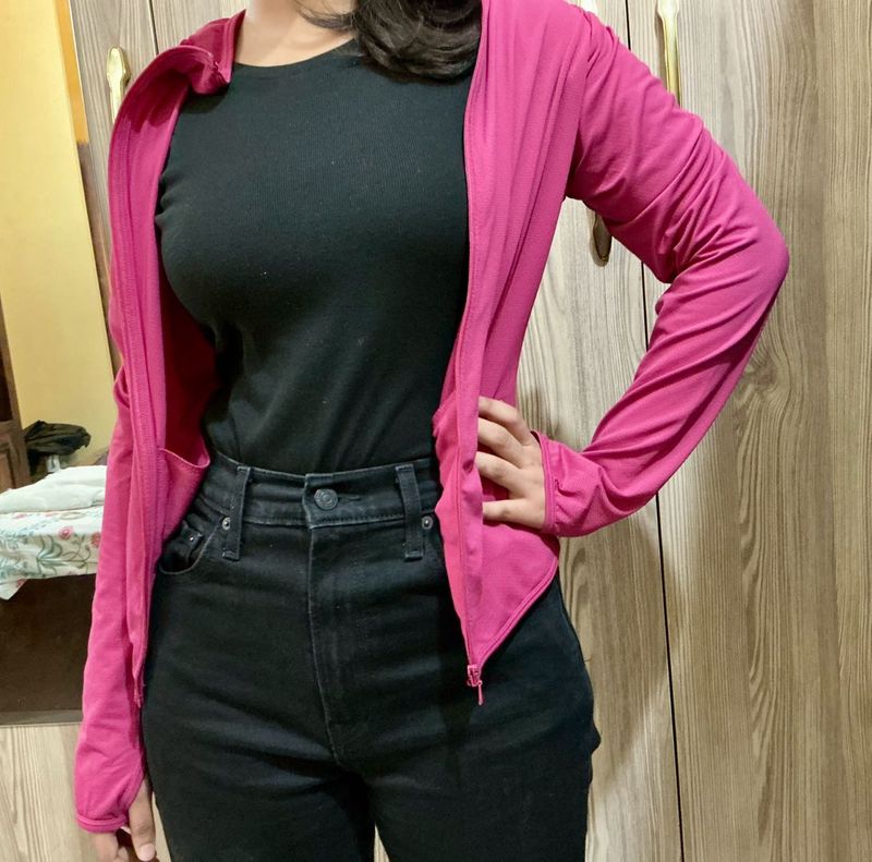 Vibrant Pink Zip-Up Hoodie