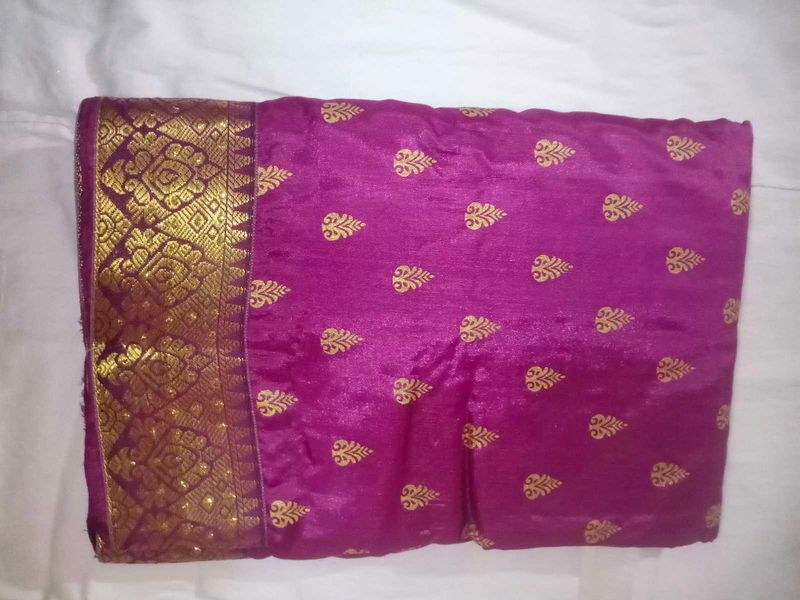 Vibrant Purple Saree with Gold Border