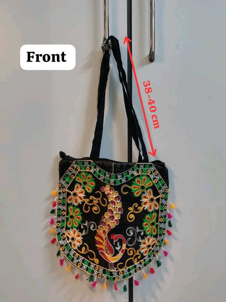 Embroidered Peacock Shoulder Bag