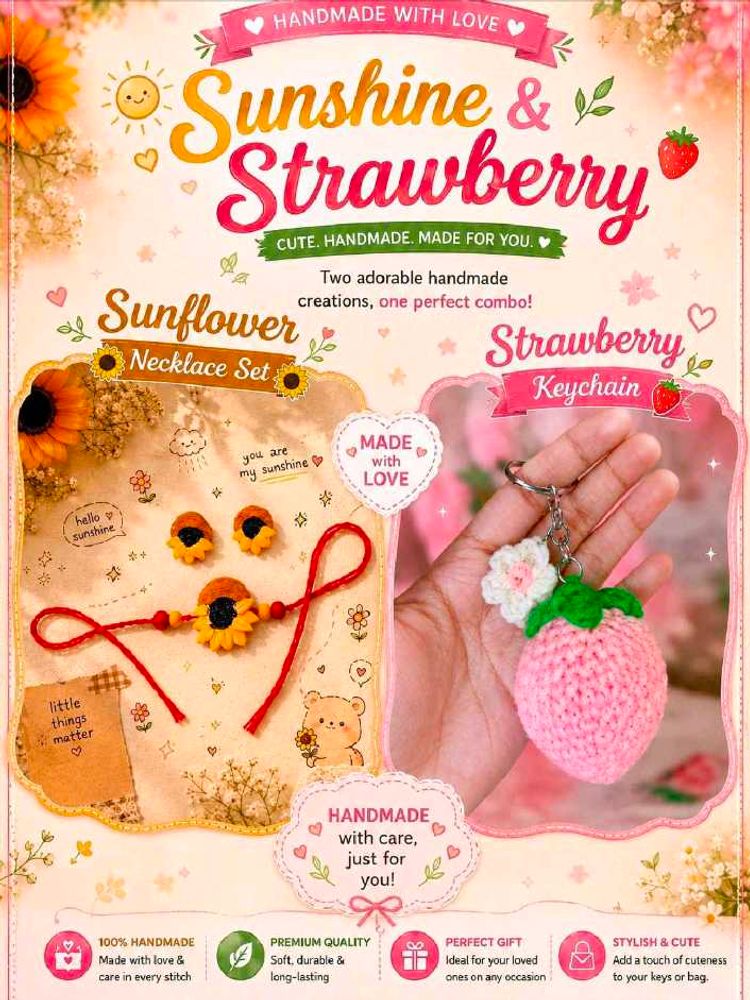 Handmade Necklace Set &amp; Strawberry Keycha