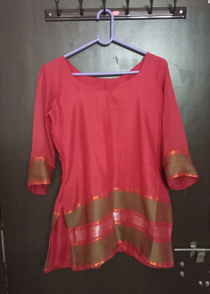 Elegant Red Kurta with Golden Border