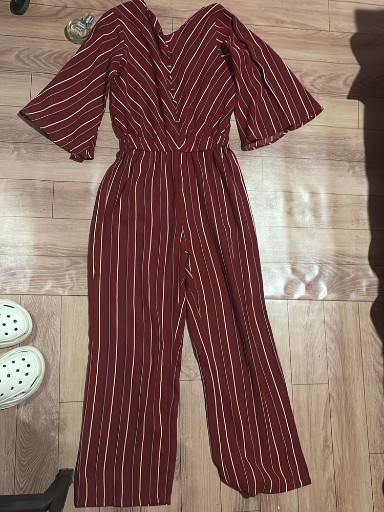 Chic cherry red Striped Jumpsuit