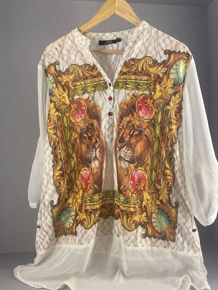 Lion Print Sheer Tunic