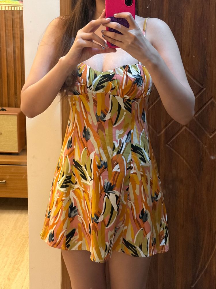 Colorful Floral Print Mini Sun Dress