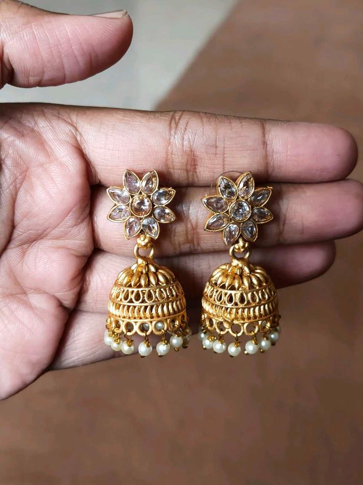 Exquisite Gold-Toned Jhumka Earrings