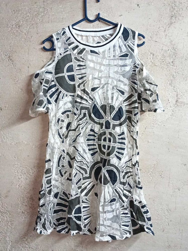 Stylish Cold Shoulder Top Sheer Multicolour