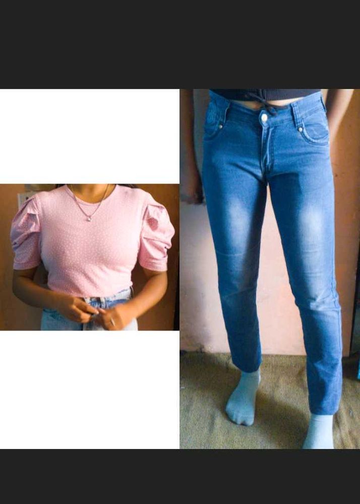 ❤️Pink puffed Top &amp; Jeans Combo Set❤️