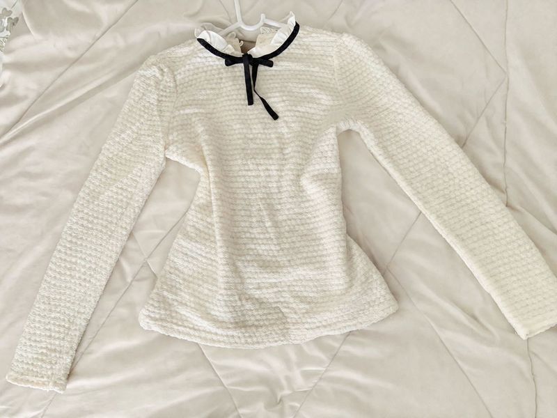 Tweed-knit long-sleeve top
