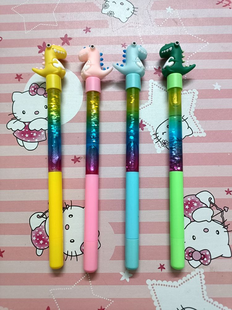 Kids Dino Glitter Design Gel Pens 4 Pcs