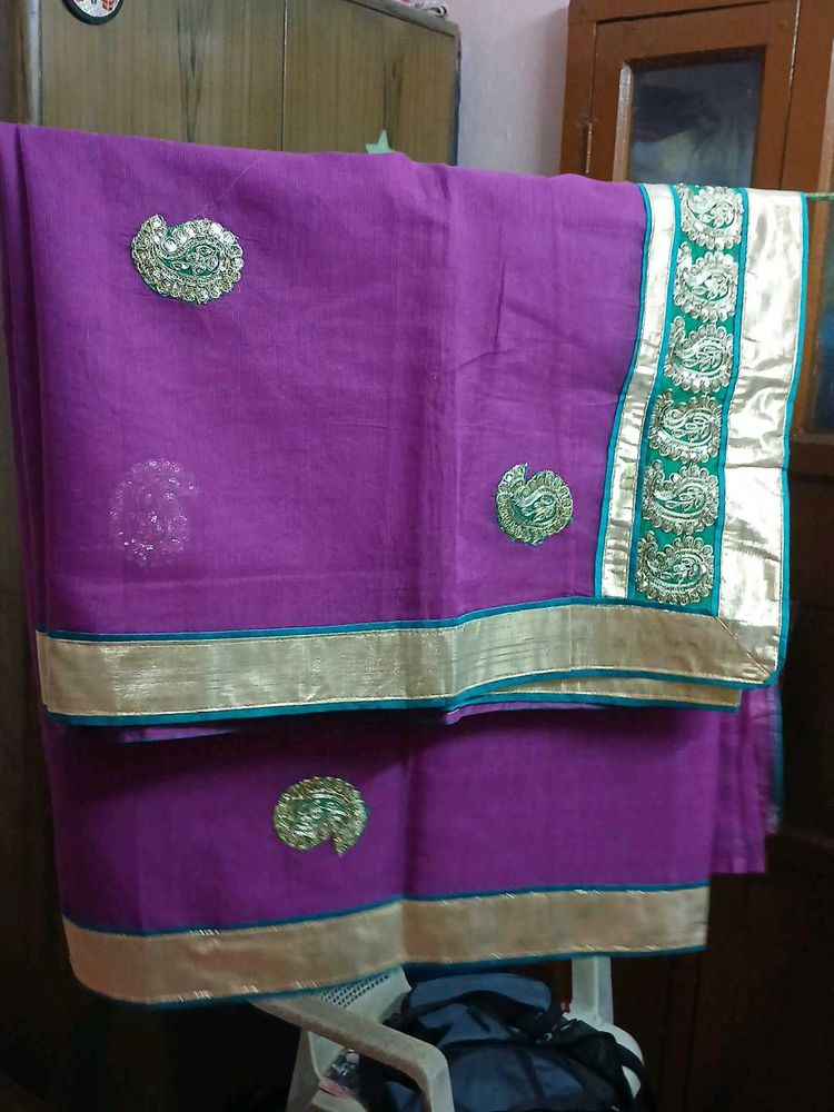 Purple &amp; Gold Detail Saree