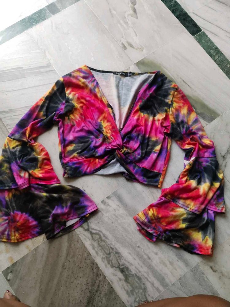 V-Neck Tie-Dye Twist Front Top