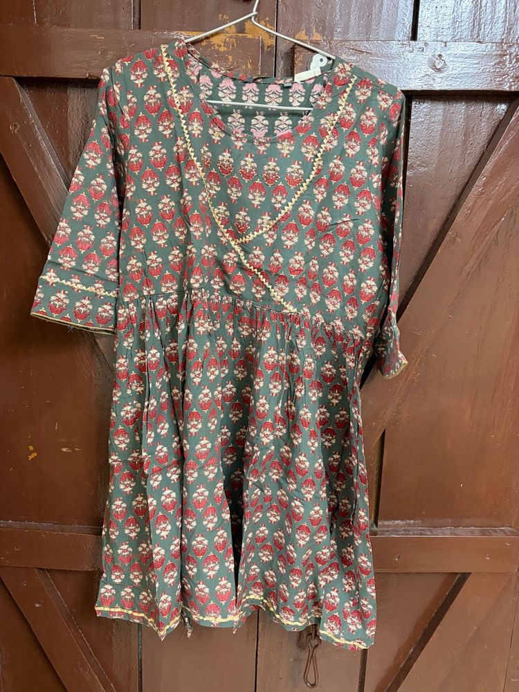 Green Printed Cotton Kurta sharara set