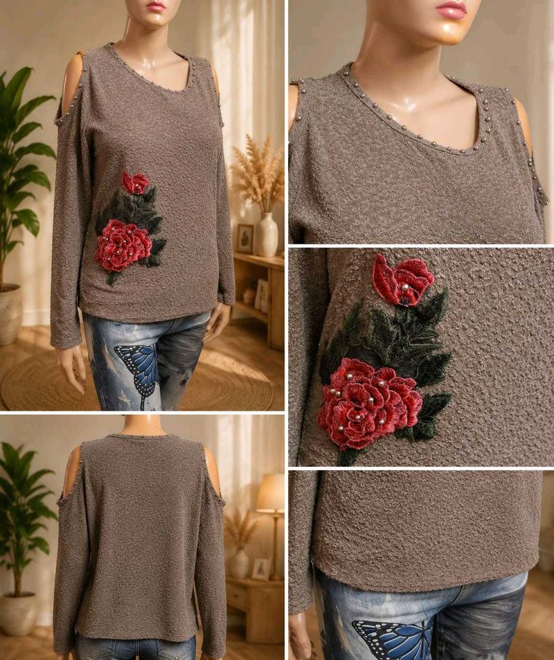 Chic Cold Shoulder Embroidered Top