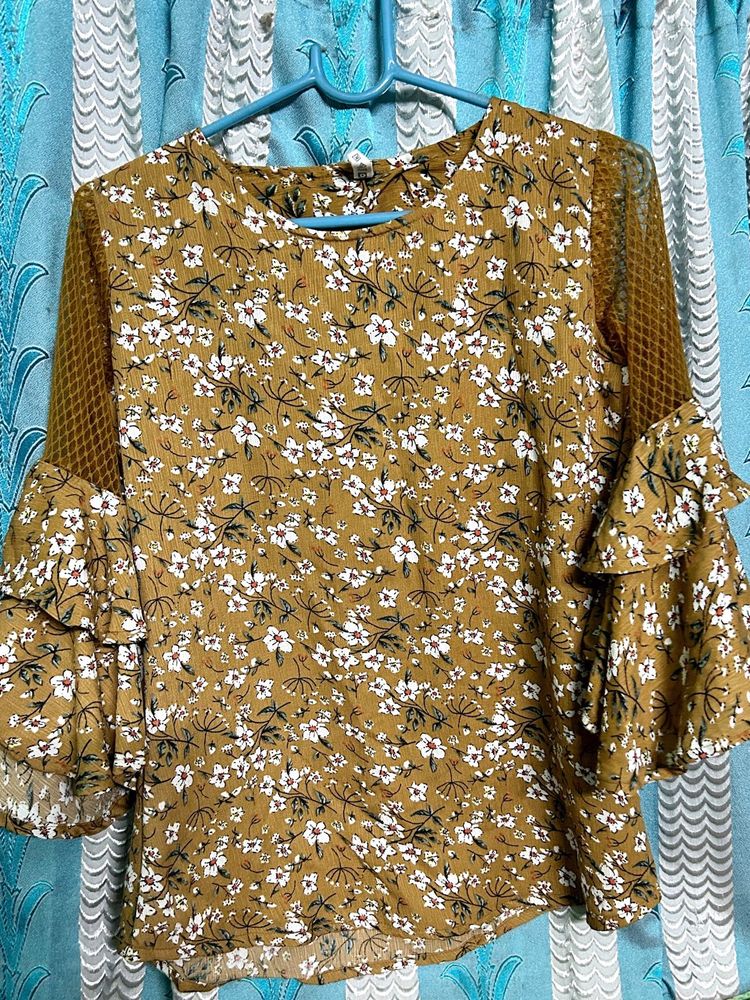 Mustard Floral Top | SIZE : S-M