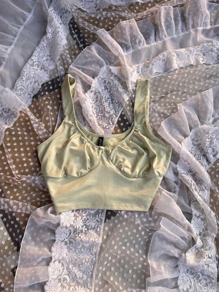 Sheer Lace Trimmed Cropped Top