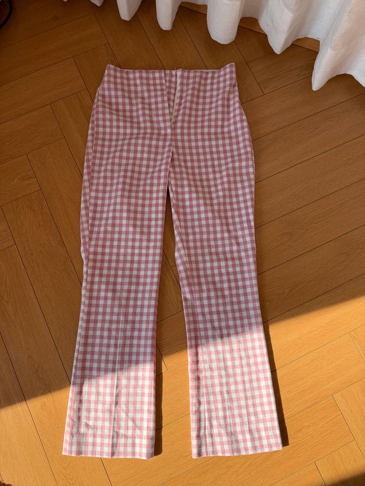 Zara Pink Straight Plaid Pants