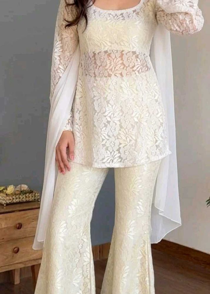 Elegant White Lace Kurta Set