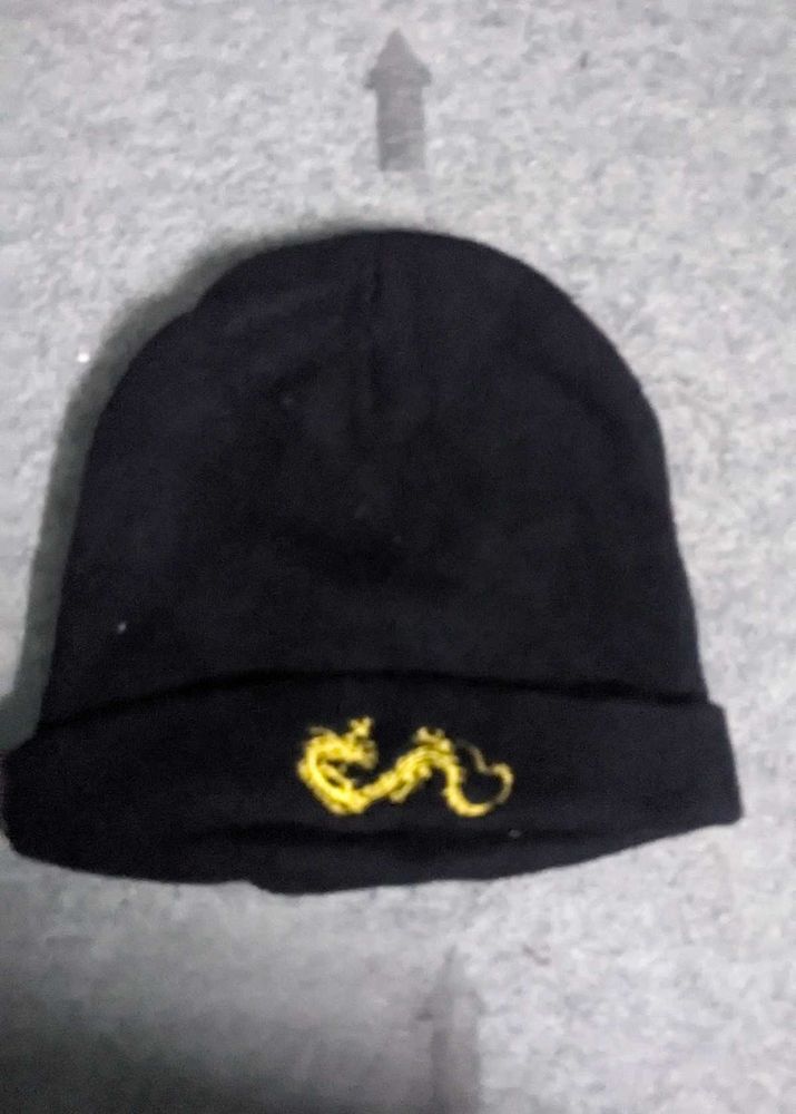 Black Beanie with Dragon Embroidery