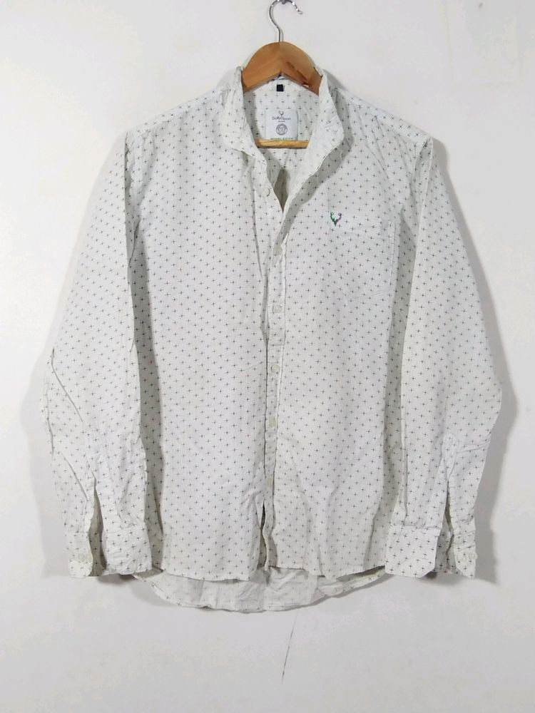 Solly White Printed Casual Shirt (Men)