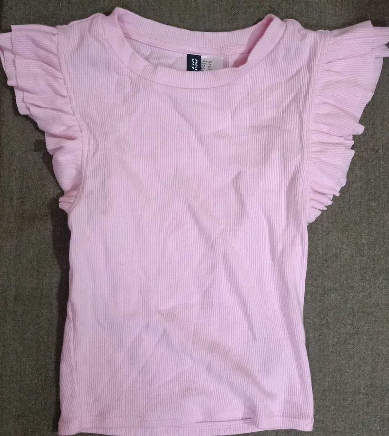 Cute Pink Ruffle Sleeve Top