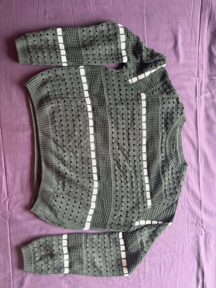 Green Striped Knit Sweater