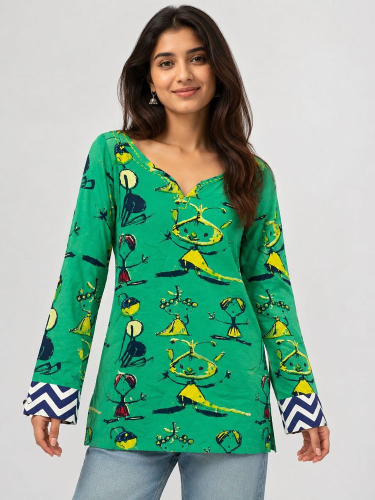 Green Printed Kurta