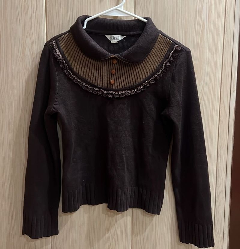 Vintage-Inspired Korean Brown Knit Sweater