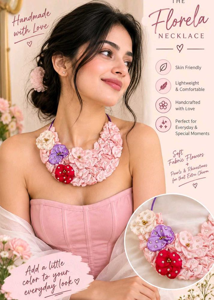 Handmade Florela Necklace with Fabric Flowers