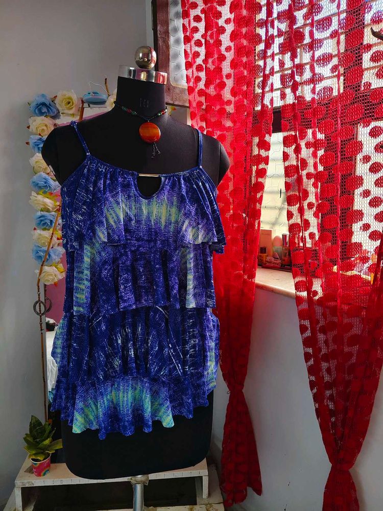 Tiered Blue &amp; Green Tie-Dye Cami Top