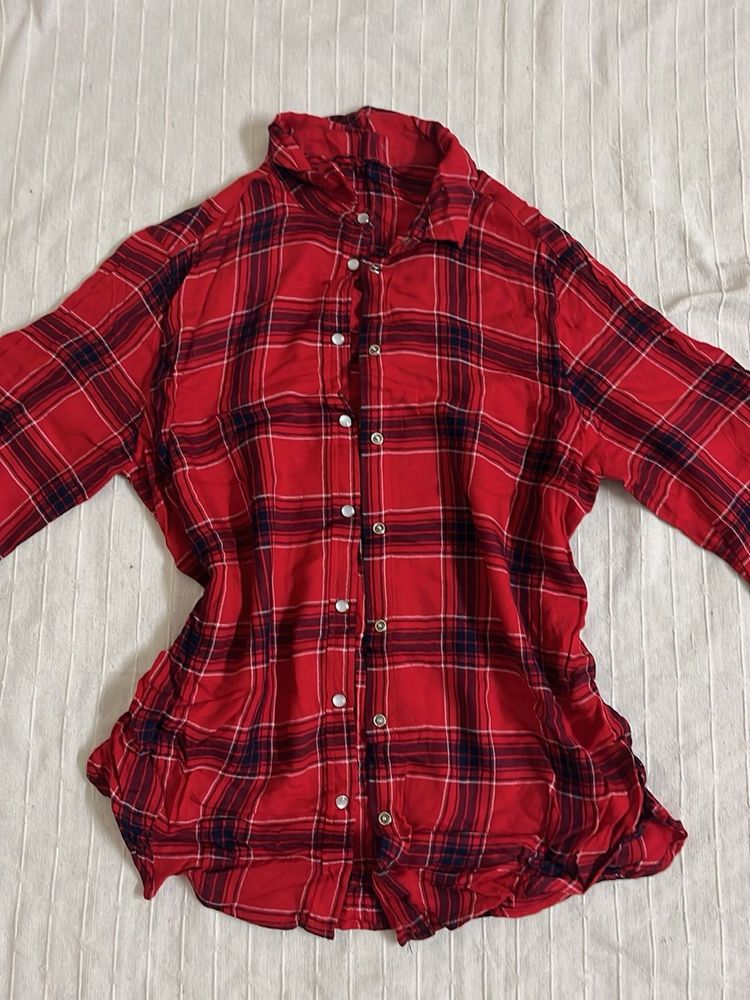 Red Plaid Button-Up Shirt